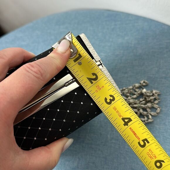 Black Evening Satin Rhinestones Beaded Purse With Chain - Picture 7 of 12